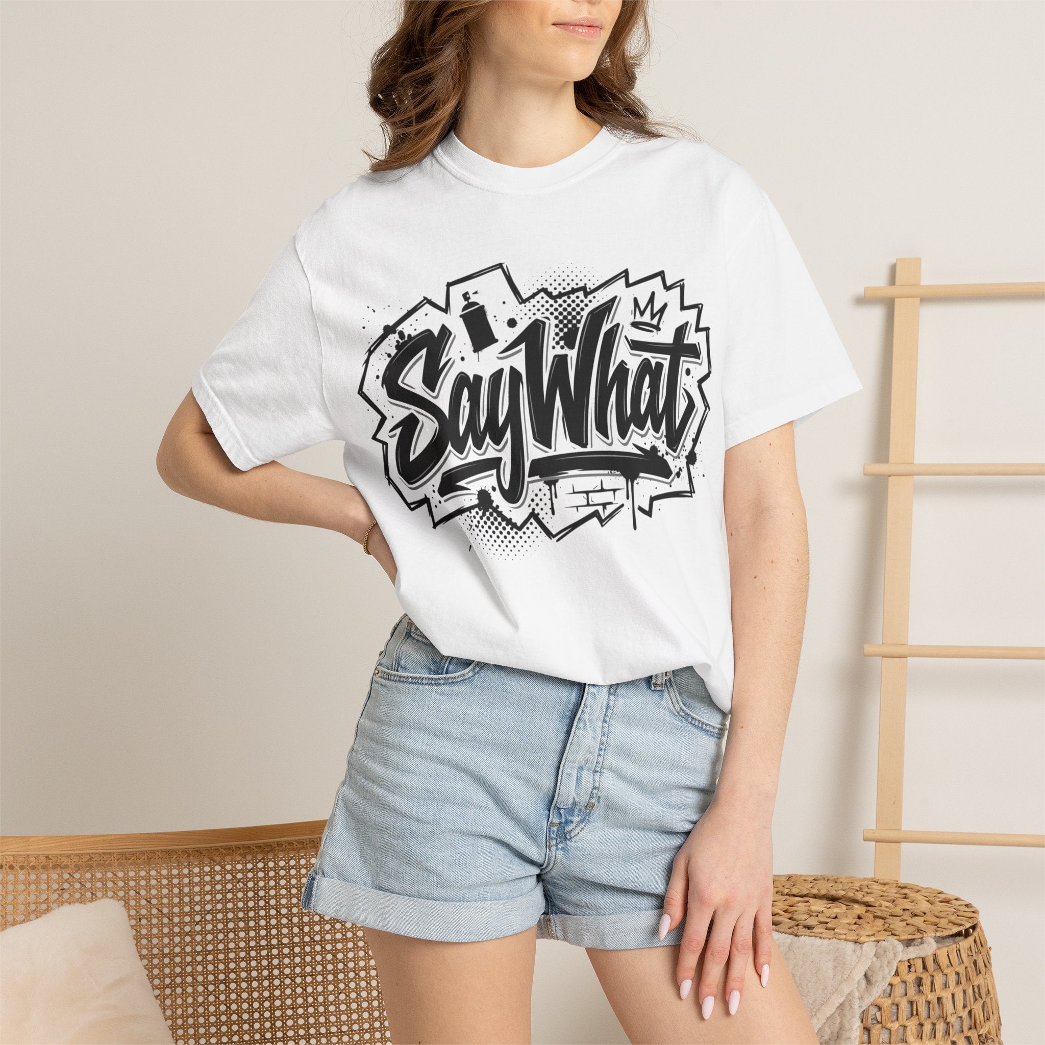 Say What Graffiti T‑Shirt — Urban Streetwear Tee with Bold Script
